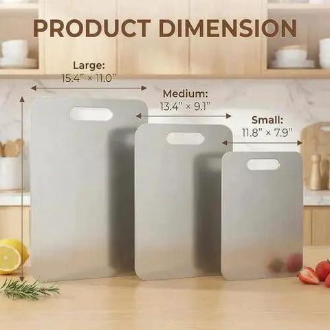Stainless Steel Cutting Board Set for Kitchen Three Piece Non Toxic Warp Proof Dishwasher Safe With Easy Grip Handles