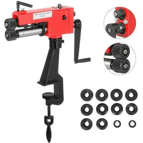 Pro Grade Bead Roller Bending Machine For Sheet Metal 7 Inch Manual Forming Tool With 6 Die Set, shown with dies and close-ups