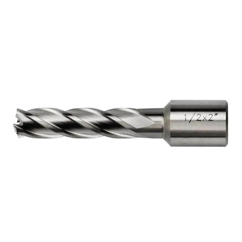 1/2 Inch HSS Annular Cutter for Magnetic Drill Press with 2 Inch Cutting Depth, 3/4 Inch Weldon Shank, 2 Flats, and Pilot Pin