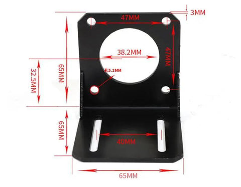 4 Pack NEMA 23 Stepper Motor Mounting Brackets With Mounting Screws, Durable Steel Construction, Fits 57mm NEMA 23 Motors, Black 65mm By 65mm By 65mm, 3mm Thick, Front View Detail