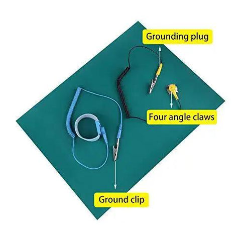 Anti Static Wrist Strap And Ground Mat Set For ESD Safe Phone Repair And Electronics Maintenance with wrist strap and ground cables on mat