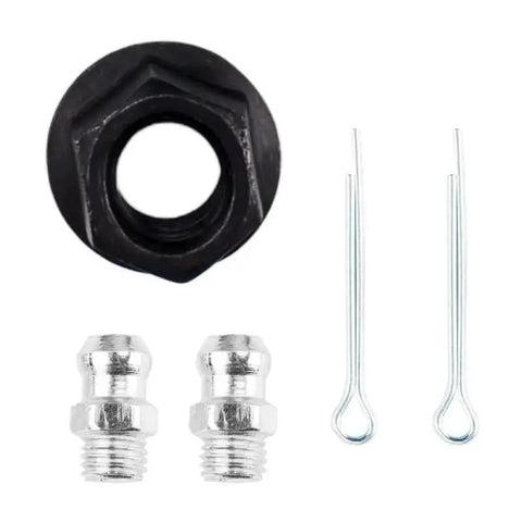 Beefed Up Front Suspension Kit parts for GMC Yukon and Chevrolet Trucks, featuring control arm components, fittings, and cotter pins.