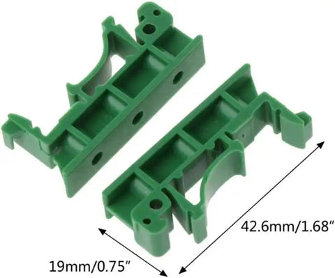 Green PA66 C45 DIN Rail PCB Mounting Adapter Carrier Clip For 35mm Rails With 15mm Spacing, 42.6x19x10mm Size