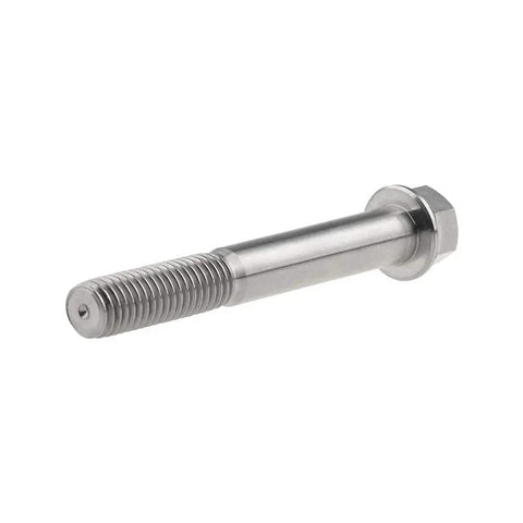 Side view of Titanium Grade 5 M8 Hex Flange Bolt, 1.25mm pitch, lightweight CNC machined head, 6Al4V titanium alloy, for bikes and motorsports.