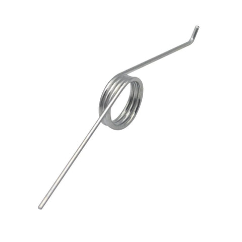 Stainless steel 3-coil torsion spring with long straight leg, silver finish