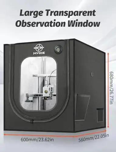 Front view of Tough As Nails 3D Printer Enclosure with LED Light for A1 and A1 Mini, showing large window, size 560x600x680MM.