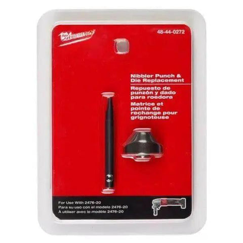 Punch And Die Set 48-44-0272 for M12 FUEL 16 Gauge Nibbler in retail packaging, shown as a replacement accessory for cutting thin metal.