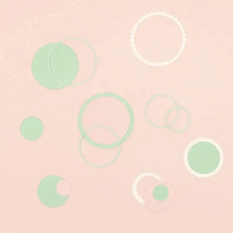 Scalloped circle designs showing Mini Die Set For Scrapbooking And Card Making - 7 Scalloped Circle Dies, suits cards foam plastic