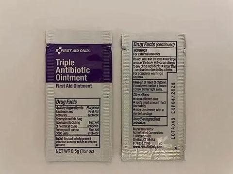 Triple antibiotic ointment packets from All Purpose 57 Piece Emergency First Aid Kit For 10 People, Ideal For Office, Worksite, Home, And Car