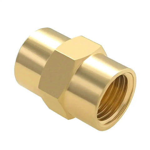 Brass One Eighth Inch NPT Female To Female Hex Coupler Pipe Fittings, 10 Pack for industrial oil and fuel applications, side view