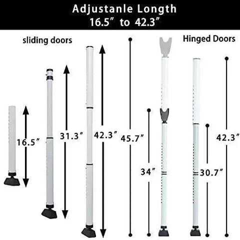 Two In One Door Security Bar And Sliding Patio Door Stopper Jammer For Child Proofing, Adjustable Heavy Duty Iron Construction With White Finish