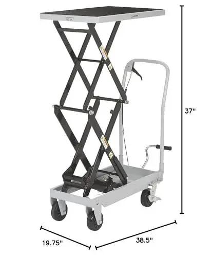 Strongway 2-Speed Hydraulic Rapid XT Lift Table Cart, 500-lb capacity, 50.75-in lift height, side view.