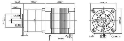 Technical drawing of Boss Torque Planetary Gearbox for NEMA 17 Stepper Motor, 13.73 to 1 gear ratio, 0.131 degree step angle.