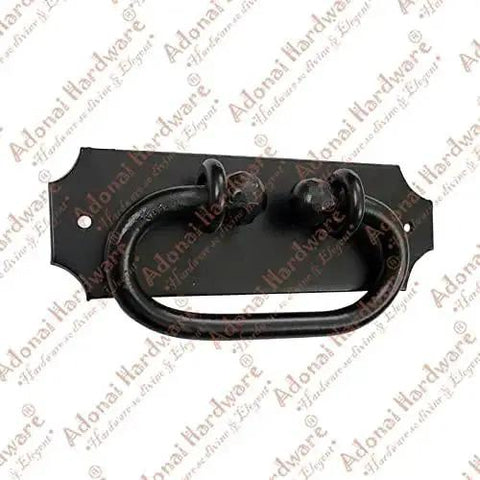Moladah Hand Forged Iron Drop Pulls Two Pack Matte Black Finish for vintage wood cabinets and barn doors, front view