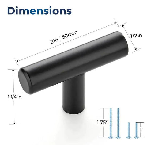 Dimensions of Matte Black 2 Inch Cabinet Knobs 30 Pack Stainless Steel Kitchen Cabinet Knobs With Round Edge For Dresser Drawers