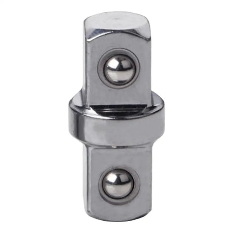 Front view of chrome 3/8-inch socket adapter with double-ended square drive for impact wrench