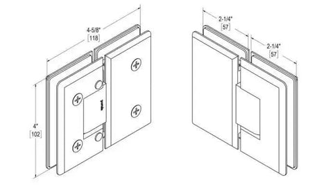 Diagram of Heavy Duty Adjustable 180 Degree Glass To Glass Hinge In Oil Rubbed Bronze For Three Eighths To One Half Inch Glass Doors Up To Thirty Six Inches Wide And One Hundred Fifty Pounds Self Closing Within About Twenty Five Degrees.