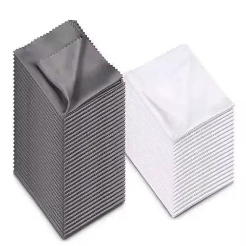Stack of black and gray 10 Pack Microfiber Lens Cleaning Cloths 6x7 LintFree for Glasses Cameras Phones