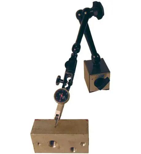Sturdy Dial Gauge Holder With Magnetic Base And Metal Fine Adjustment Built Tough Regular Duty Design Holds Three Eighths Inch 6mm 8mm And Dovetail, Powerful 176 Lb On Off Magnetic Mount