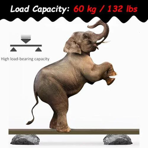 Elephant standing on a bar illustrating the Heavy Duty Black Sliding Door Hardware Kit For Double Barn Doors With Soft Close Bypass Track System For Closet Wall And Ceiling Mount 39 Foot Railing Barndoor Solution Built Tough For Smooth Glide's load capacity.