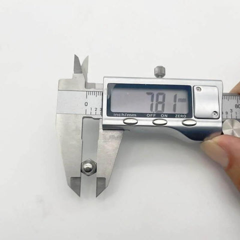 Caliper measuring a screw from 30 Pack M5 Action Camera Thumb Screws Caps, Stainless Steel End Tips, Durable Top Screw Caps for GoPro
