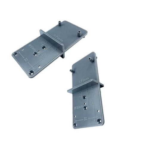 Portable Cabinet Hinge Jig Drill Guide Locator 35mm And 40mm, ABS Plastic, Gray, shown front and side