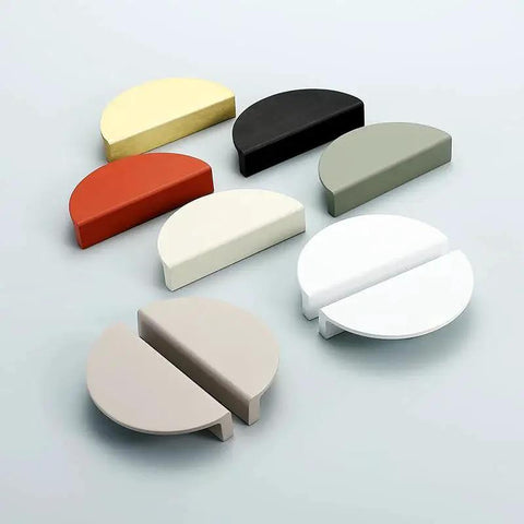 Assorted semicircle drawer pulls with smooth edges and matte finish including Green Half Moon Drawer Pulls 2.5 Inch Four Pieces