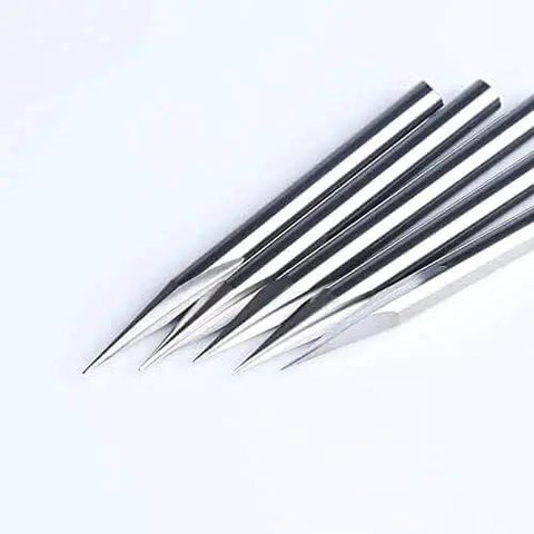 Five Pack One Eighth Inch Shank 30 Degree V Bit And Two Flute End Mill CNC Router Bits For Engraving Wood Metal Acrylic PVC MDF High Precision Carbide Bits For Smooth Finishes By HUHAO close-up