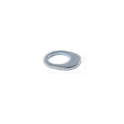 Close-up of a single zinc-plated steel washer, part of 20 PC Offset Wheel Washers For Uni-Lug Keystone Cragar SS Wheels