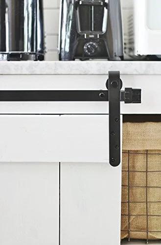 Installed Mini Rustic Sliding Barn Door Hardware Kit in Oil Rubbed Bronze for Cabinets Bookshelves Vanities TV Consoles and More