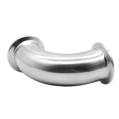Stainless steel 2-inch sanitary ferrule elbow with flange ends, 90-degree tri-clamp pipe fitting