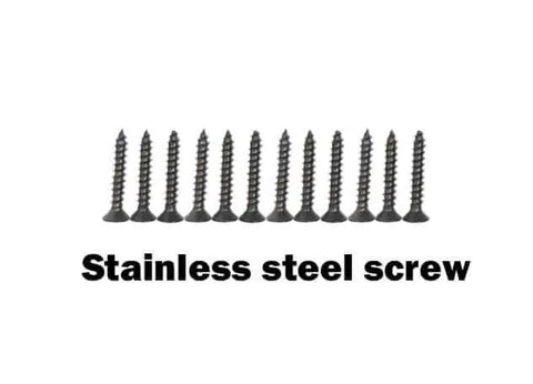 Row of stainless steel screws with text 'Stainless steel screw' below.
