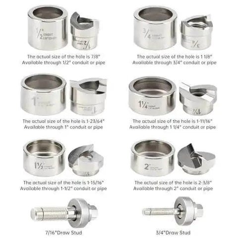 Manual Knockout Hole Punch Driver Kit 1/2 To 2 Inch Conduit Cutter Set with chromed punch dies and draw studs