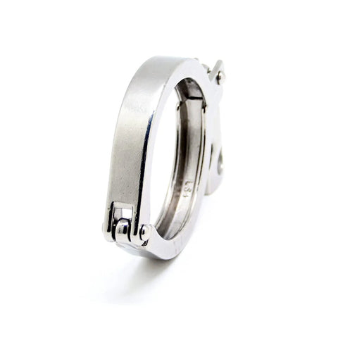 Side view of QMINOX 2.5in stainless steel tri-clamp with wing nut, 304 sanitary clamp, 77.5 mm flange