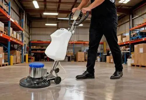 Heavy Duty 17 Inch Floor Buffer Polisher Machine With 1200W Motor And Rugged Metal Body 110V Power shown in use on warehouse floor