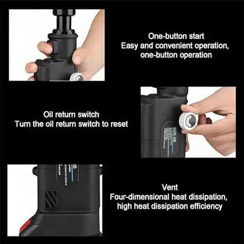 Close-up of Heavy Duty Electric Hydraulic Hole Punch Kit with oil return switch, vent, and one-button start features.
