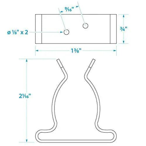 Technical diagram of Deckside Must Have Polished Stainless Steel Spring Clamps Pack Of Two For Boat Hooks Hoses And Gaffs Storage Seachoice