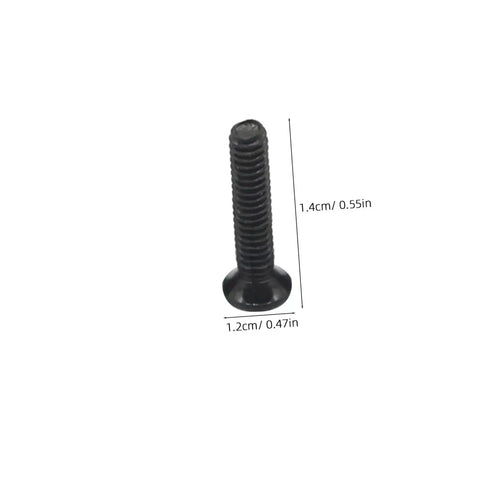 Close-up of a single screw from the 18 Piece Miniature Screw Assortment Kit With Flat Head And Countersunk Tiny Machine Screws In A Handy Portable Storage Box For Repair Jobs Ideal For DIYers And Pros Alike, showing measurements.