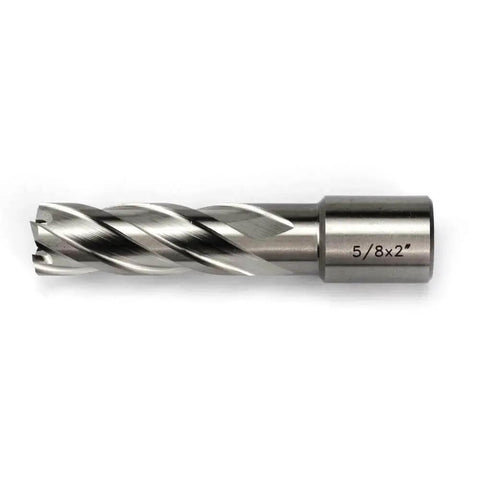 Fast Cutting HSS Annular Cutter For Magnetic Drill Press Five Eighths Inch Cutting Diameter Two Inch Depth Three Quarters Inch Weldon Shank With Two Flats And Pilot Pin By Oscarbide