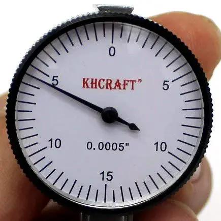 Pro Grade Dial Test Indicator KHCRAFT 0 To 0.03 Inches Range With 0.0005 Inch Graduation showing dial face and needle