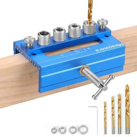 Adjustable Dowel Jig Kit And Biscuit Jointer Set With Four Titanium Step Drill Bits Four Drill Bushings Depth Stops Clamp And Guide
