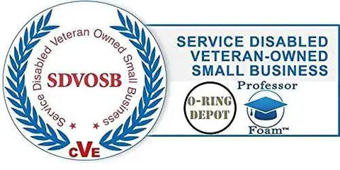 Service Disabled Veteran Owned Small Business logo with O-Ring Depot and Professor Foam symbols