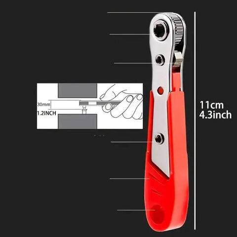 Red Finish Multifunctional Tool With Ratchet Screwdriver Built In Wrench And Flexible Bender Plus Crosshead Cover for narrow spaces