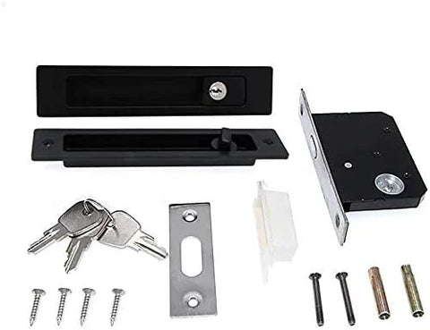7.1 Inch Sliding Door Mortise Lock Latch With Invisible Recessed Handle For Interior Wood Pocket Doors Black Finish Includes 3 Keys And Copper Lock Cylinder Zinc Alloy Handle For Easy No Fuss Install And Durable Home Use