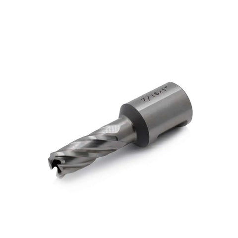 Annular Cutter For Magnetic Drill Press 7/16 Inch Diameter, 1 Inch Cutting Depth, Weldon Shank 3/4 Inch With Two Flats, Pilot Pin