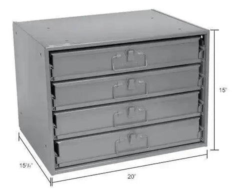 Durable Steel Compartment Box Rack With Four Adjustable Divider Boxes And Large Slide Shelf, 15 Inch High