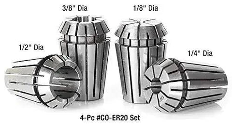 Quarter Inch Dia Spring Collets ER20 CO276 Industrial Grade For CNC Milling And Machining set with various sizes displayed