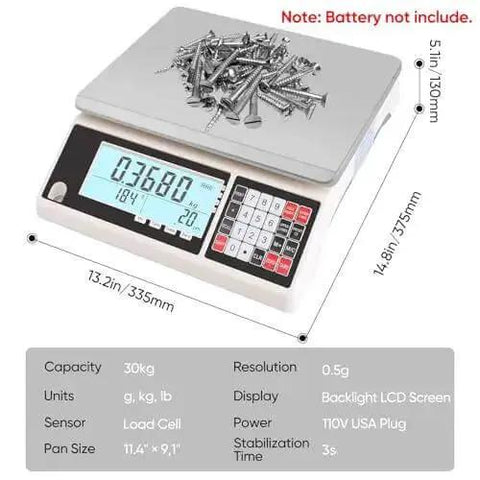 High Precision 30kg Digital Counting Scale With RS232 Port for Inventory and Parts, ultra accurate 0.5g readings with LCD
