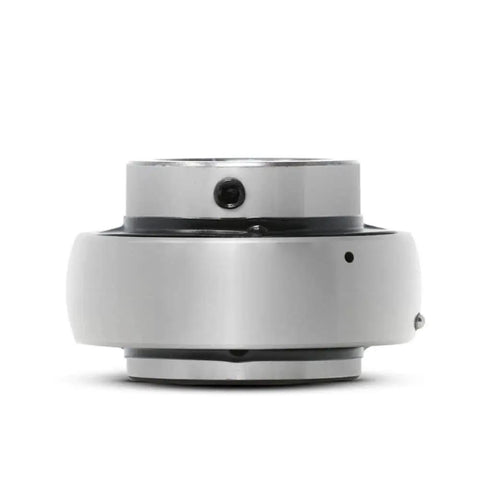 Side view of Insert Bearing UC209 26 with One and Five Eighths Inch Bore, featuring spherical outer diameter and set screws.