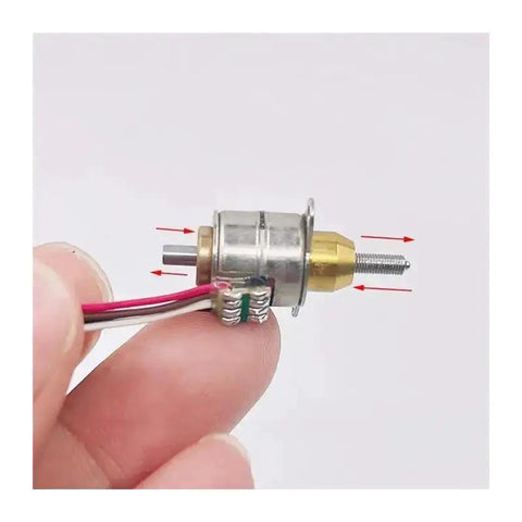 Close-up of DC 5V and 6V precision stepper motor with telescopic linear shaft 10mm travel 6mm stroke high torque linear actuator.